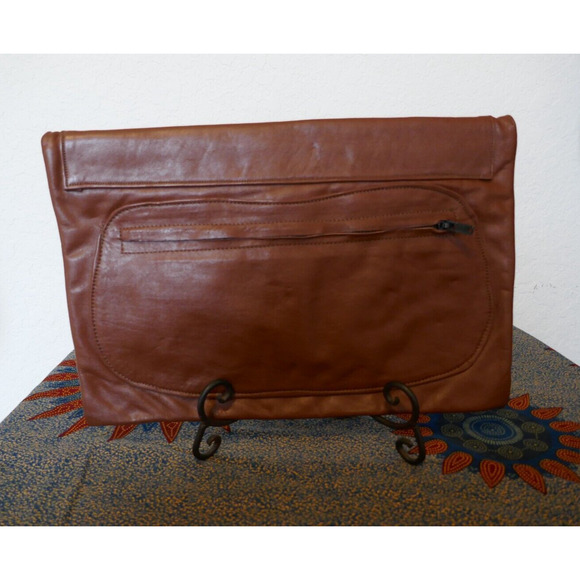 Vintage Brown Leather Envelope Strapless Unisex Clutch Bag 9" x 13" Boho Hippie - Picture 3 of 14